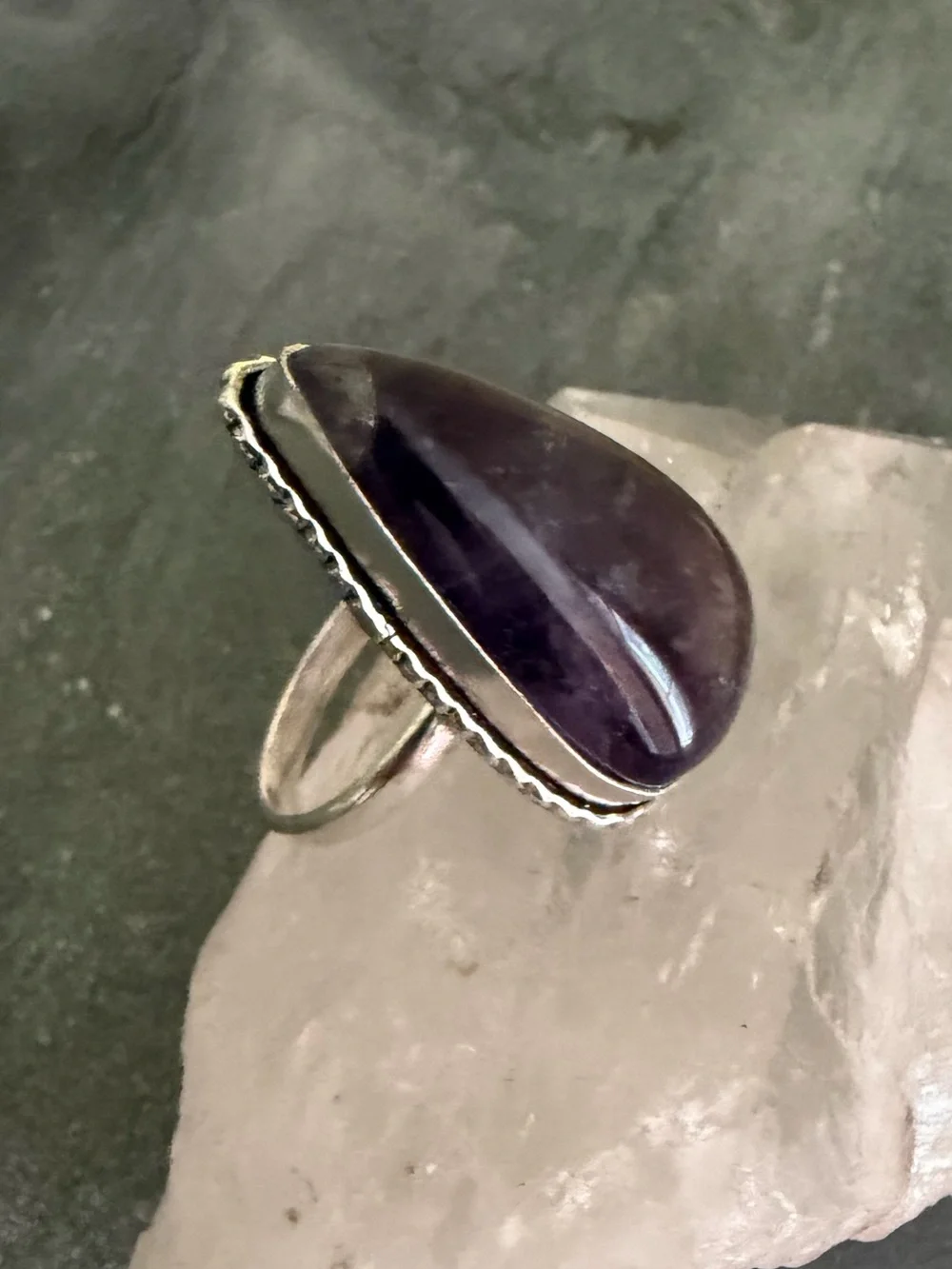 Genuine Amethyst Teardrop Large Statement Ring 9